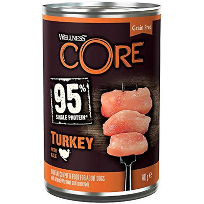 Wellness CORE 95 Percent Turkey & Kale, 6 x 400g, Dog Food Wet for All Dog Breeds, Chunky Paté, Grain-Free, High Meat Content, Protein-Rich, Limited Ingredient Recipe