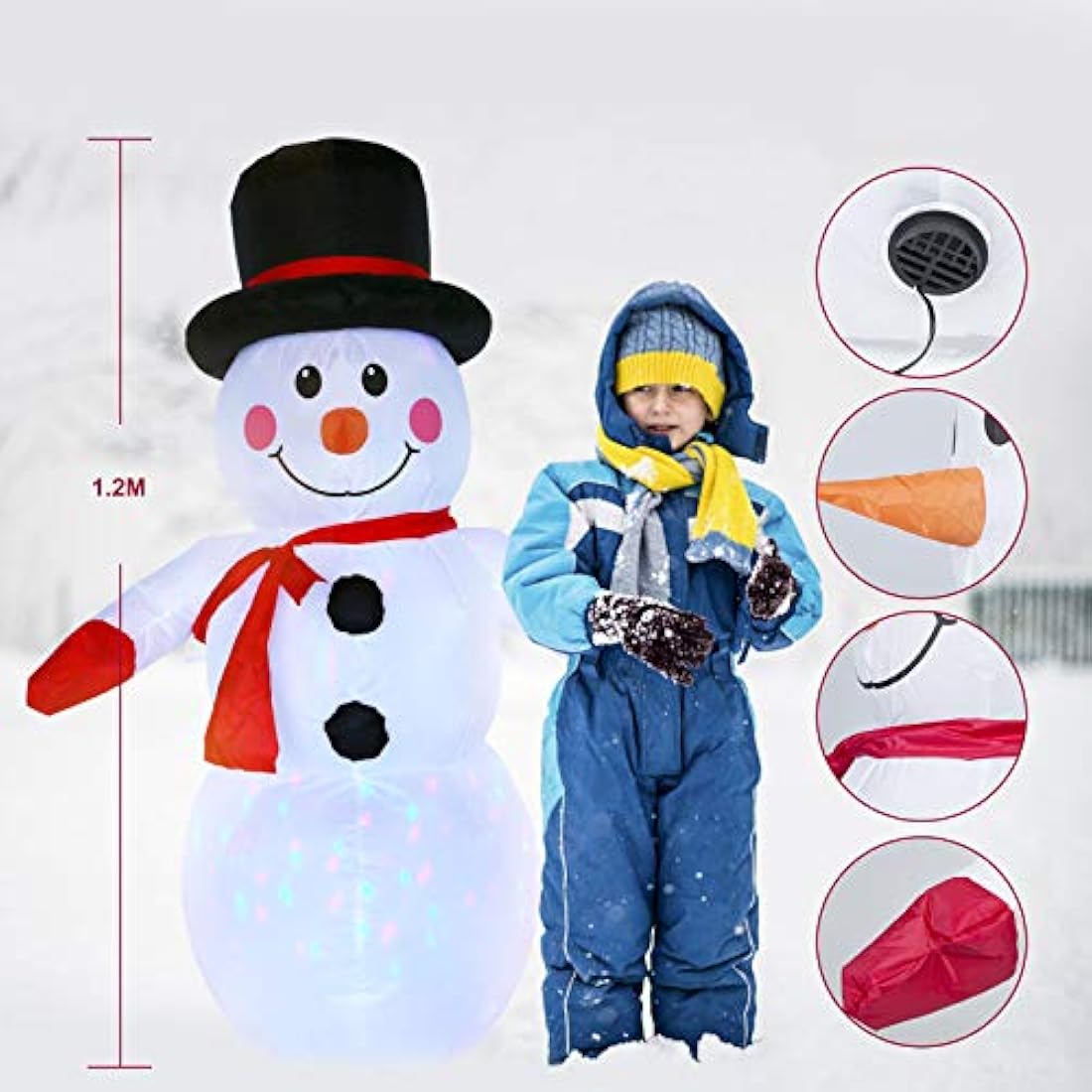 Uten Inflatable Snowman Christmas Decoration Outdoor Indoor with Rotating LED Light Up Home Garden Lawn Yard Party 4Ft