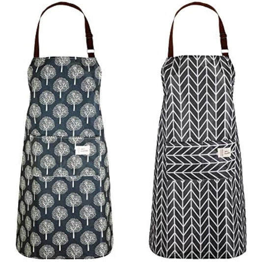 YuZhou 2Pcs PVC Apron for Women Waterproof Plastic Kitchen Cooking Apron with Pocket Wipe Clean Wipeable Coated Apron Chefs Pinafore for Baking Grilling Household Cleaning Dishwashing