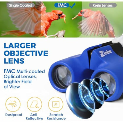 Binoculars for Kids 8x21 High-Resolution Real Optics with Magnifying Glass & Whistle Compass, Kids Binoculars for 3-12 Years Boys and Girls, Best Kids Toys for Outdoor Bird Watching, Hiking, Travel