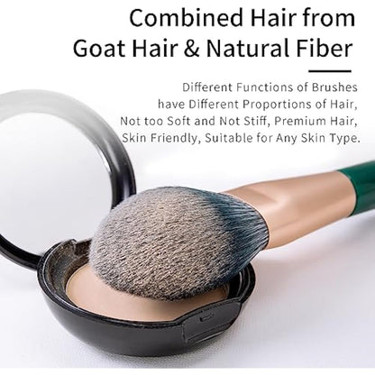 ENZO KEN Natural Fiber & Goat Hair Makeup Brush Set Professional, Combined Hair Makeup Brush Set with Case, Green Cosmetic Brushes Makeup Set, Natural Bristle Makeup Brushes.