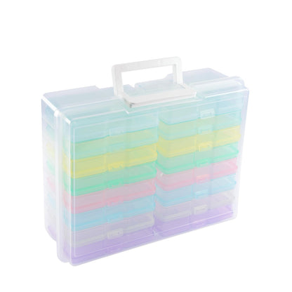 Vaessen Creative Plastic Storage Box with Lid 37,5 x 30 x 13 cm - 16 Cases of 17 x 12 x 3 cm in 8 Colours - Clear Organiser for Sewing, Diamond Art