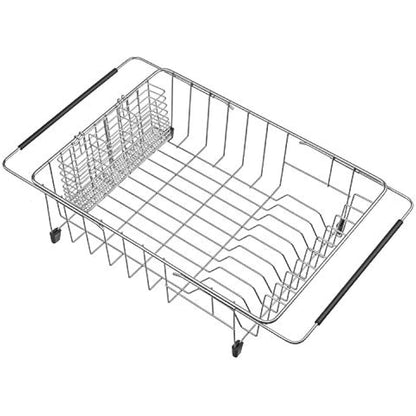 SANNO Expandable Dish Drying Rack with Utensil Cutlery Holder, Dish Drainer Shelf Dish Rack in Sink On Counter with Utensil Silverware Cutlery Holder, Rustproof Stainless Steel