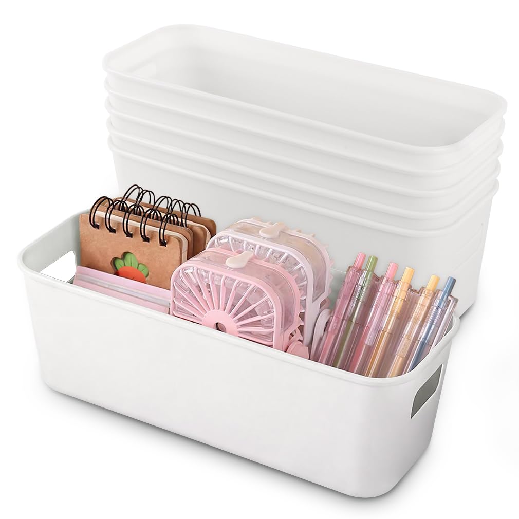 Cartlant 6 Pack Small Storage Baskets Narrow Plastic Bathroom Storage Box