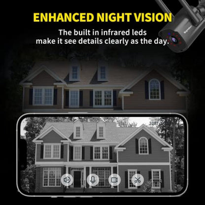 Septekon Security Camera Outdoor CCTV Camera Wireless 2 Pack, 2K Dual Antenna WiFi Home Surveillance Cameras with IP66 Waterproof, Night Vision, AI Motion Detection, 2-Way Audio, Black