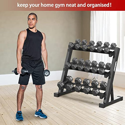 WINNOW 3 Tier Dumbbell Rack Home Gym Dumbbell Storage Stand Weights Storage Rack for Dumbbells