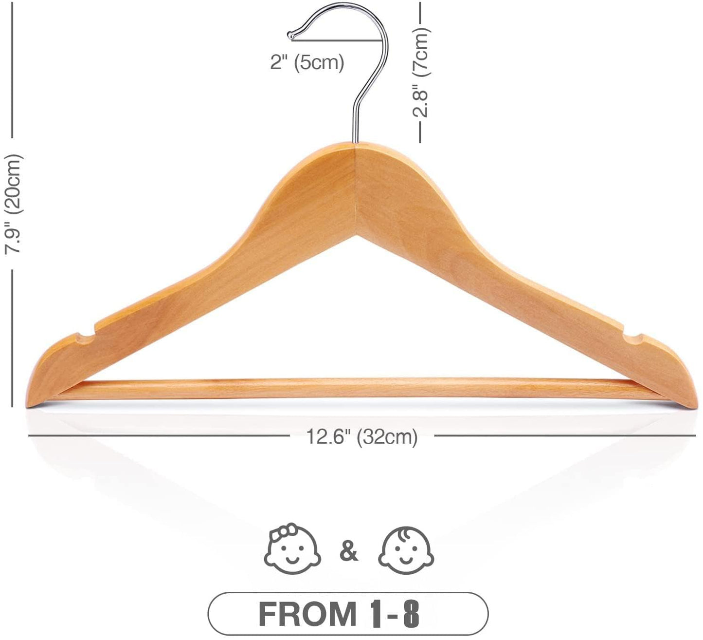 HOUSE DAY Childrens Wooden Kids Hangers, Baby Nursery Natural Wood Hangers