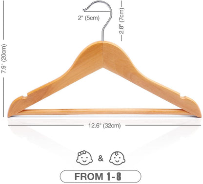 HOUSE DAY Childrens Wooden Kids Hangers, Baby Nursery Natural Wood Hangers