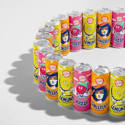 Karma Drinks Razza Raspberry Pink Lemonade (250ml x 24 Cans Soft Drink), Organic, Gluten Free Lemonade cans, Natural Ingredients, FairTrade, Vegan Friendly, No GMO, Carbonated Fizzy Drinks 24 Pack