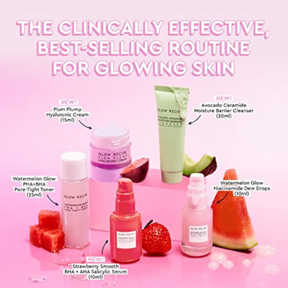 Glow Recipe - Fruit Babies s Kit Mini Travel Size Beauty Essentials Avocado Foam Cleanser, Niacinamide Dew Drops Serum, Pore-Tight Toner, Salicylic Hyaluronic Acid Cream (5 Count), 0.65 pounds