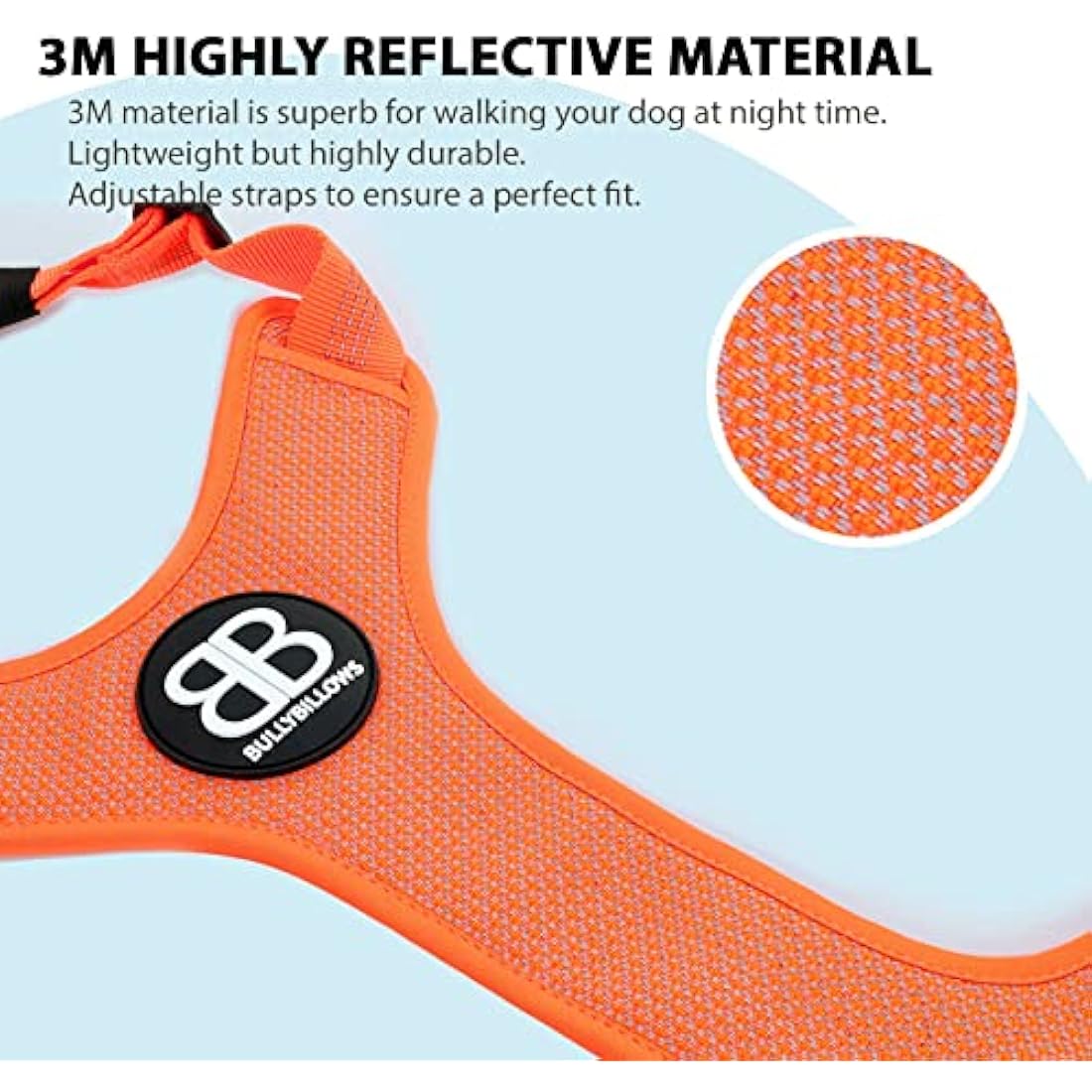 BullyBillows Active Light Dog Harness With Handle | Premium Padded Lining & Highly Reflective | Orange XSmall