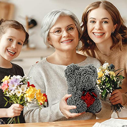 Gifts for Women，Birthday Gifts ，Rose Flower Bear-Hand Made Rose Teddy Bear,Best Artificial Decoration Gifts for mom, Gifts for Girls,Unique Gifts,The Perfect Party Clear Gift Box (Gray)