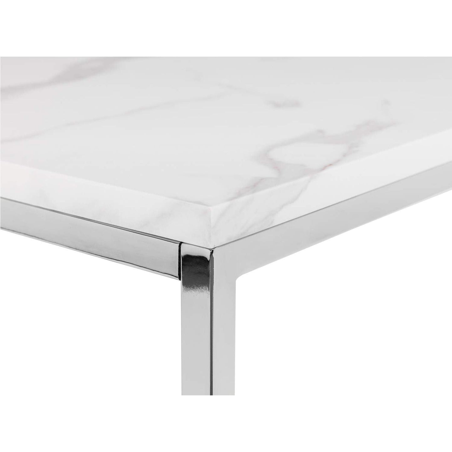 Julian Bowen Scala End Table, White Marble Effect & Chrome - H50 x W50cm