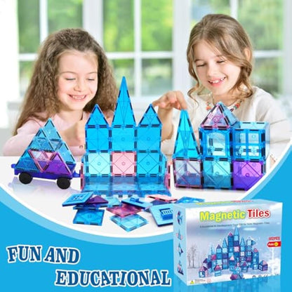 Magnetic Building Blocks Magnetic Tiles 102PCS Princess Castle STEM Toys With Ferris Wheel/2 Cars Educational Construction Magnets Toys Gift for Kids Boy Girls Age 3+ 4 5 6 7 8 Year Christmas Birthday