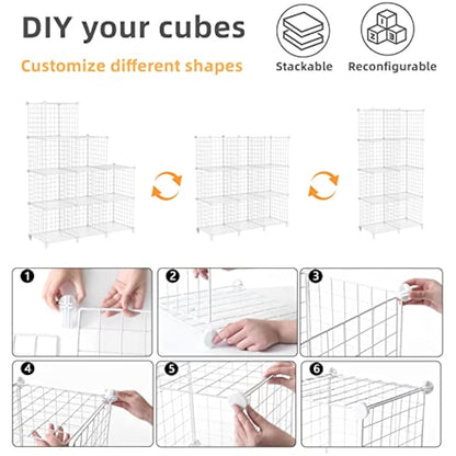 AWTATOS Cube Storage Unit, 9 Cube Wire Storage Shelves, Multifunctional DIY bookcases and Shelving Units Perfect for Office/Livingroom/kitchen/Bathroom, White USCIH09WE