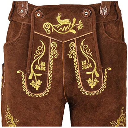 Men,s Lederhosen Bavarian Real Suede Leather with Matching Suspenders Shorts (UK 30 inch/EUR 46, Brown)