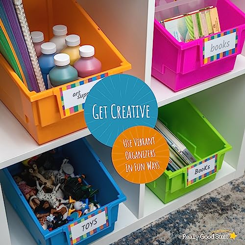Really Good Stuff 666005 Chapter Book Library Bins with Dividers Neon