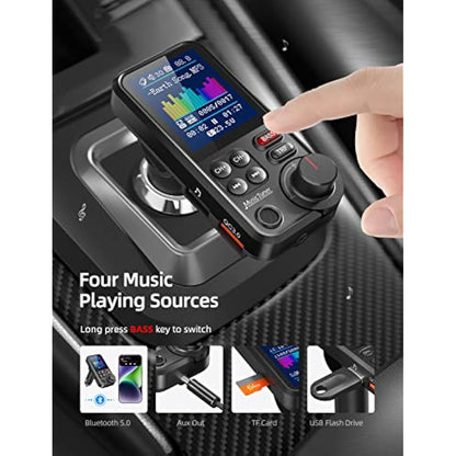 Nulaxy Car Bluetooth Transmitter, 1.8" Color Screen Bluetooth Car Radio Adapter with Strong Microphone for Better Hands Free Calls, Supports QC3.0 Charging, Treble and Bass Sound Music Player- KM30