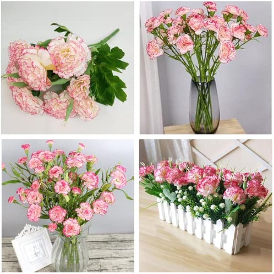 Corkwaw 40 Heads Artificial Carnations,Silk Hydrangea Bouquet Decoration Plastic Plant Suitable for Photo Props Family Party Home Decoration Bridal Wedding Bouquet Decoration (red Edge)