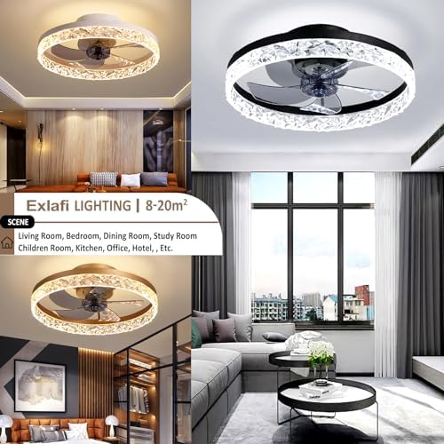 Quiet Ceiling Fans with Lights Remote Control, Modern Lighting Fan Ceiling Light LED Dimmable Ceiling Fan Lamps for Bedroom Living Room, Fan Reversible and 6 Speeds (Black, 50CM)