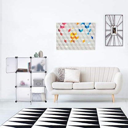 Relaxdays Shelving System with 6 Doors, DIY, Cubes, Handles, Partition, Plastic, HWD: 97.5x66x32 cm, Transparent