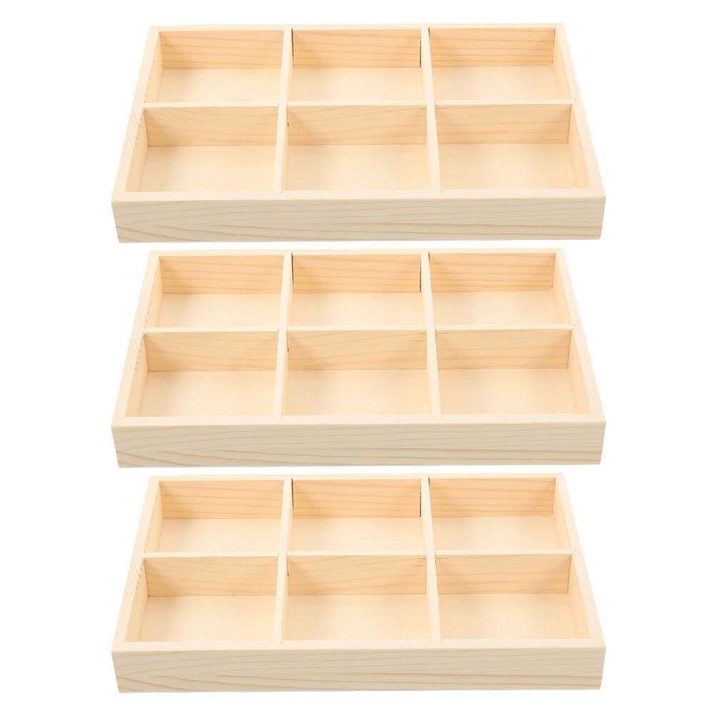NOLITOY 3Pcs Wooden Organizer Tray Divided Storage Box for Crayons Markers Items Natural Desktop Holder for Art Supplies Multi Compartment Design