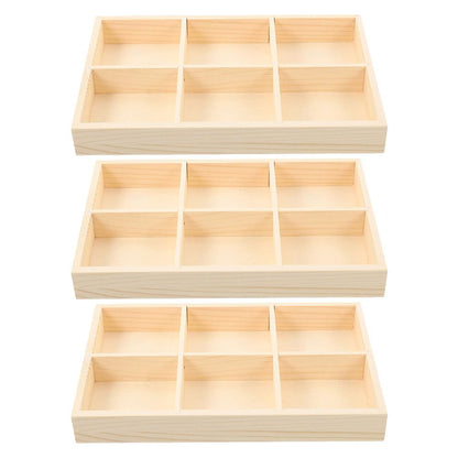 NOLITOY 3Pcs Wooden Organizer Tray Divided Storage Box for Crayons Markers Items Natural Desktop Holder for Art Supplies Multi Compartment Design
