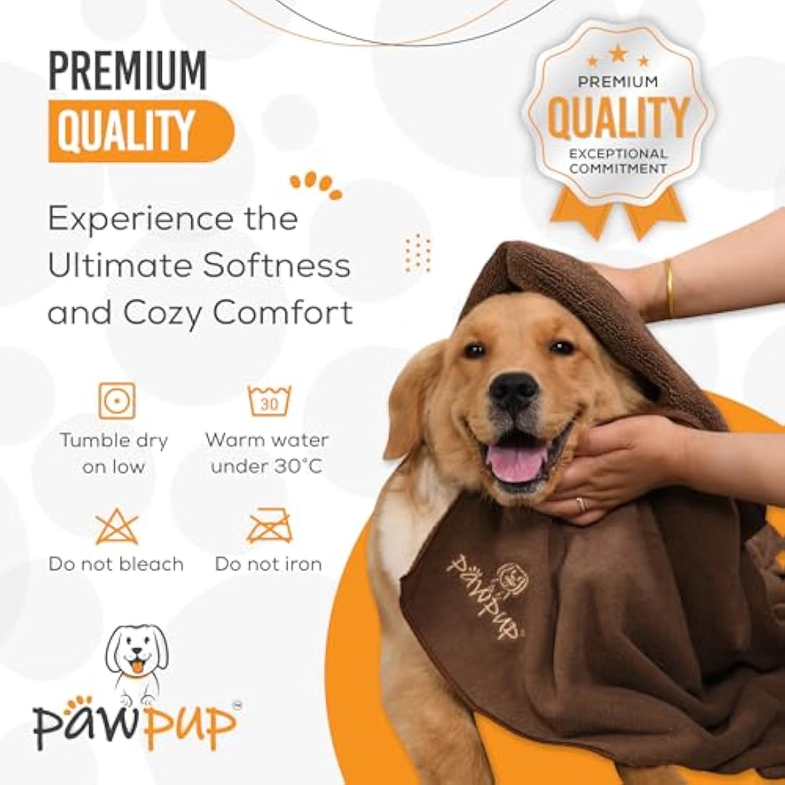 PAWPUP Dog Towel Super Absorbent 100x60cm Set of 2 Microfibre Pet Towel for Dogs Cats and other Pets (Brown and Grey)