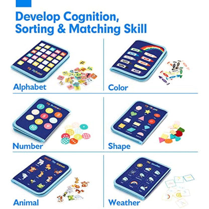 hahaland Montessori Busy Board for Children of 3+ Years Old, Activity Sensory Book Offers Preschool Educational Skill Learning, Quiet Travel Toys for Plane Car, Birthday Gifts for Boys- Blue Dinosaur