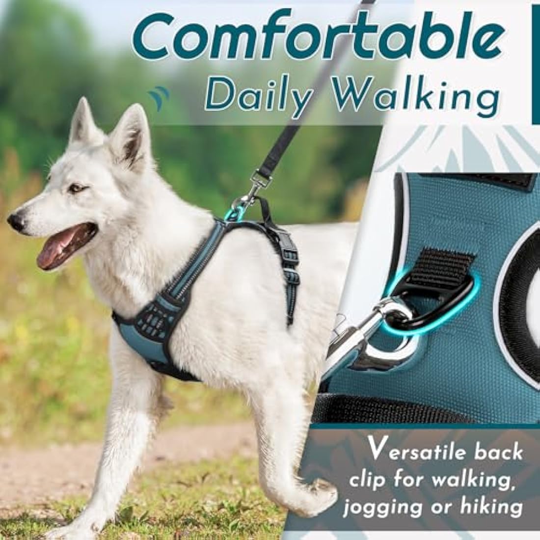 Eagloo Dog Harness Medium, No Pull Harness with Front Back Clips, Adjustable Dog Walking Vest, Soft Padded Pet Vest, Reflective No-Choke Breathable with Easy Control Handle, Dark Green, M