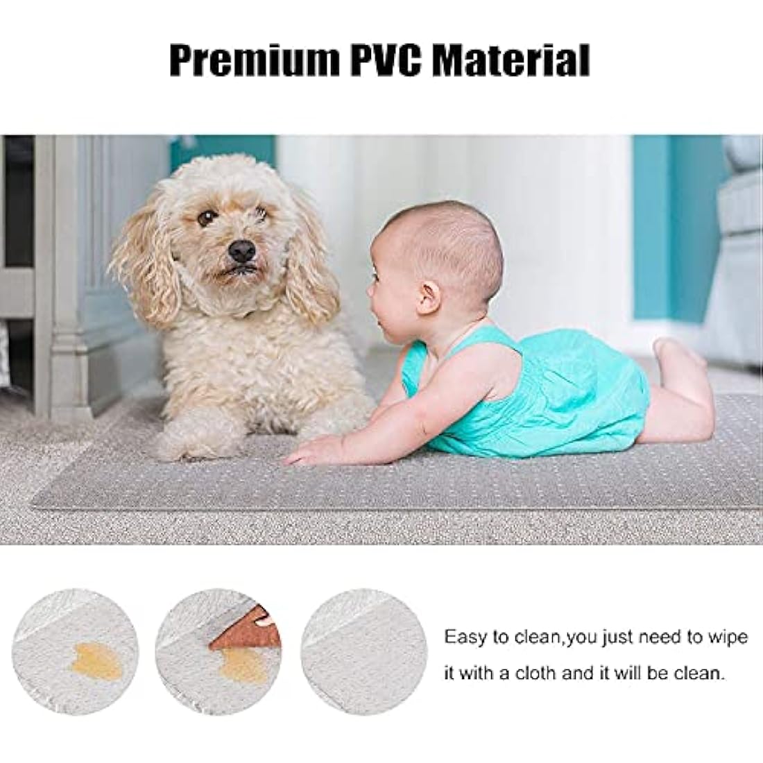 Kuyal 75x120cm Carpet Chair Mat PVC Home Office Chair Mat for Low and No Pile Carpeted Floors, Clear, Studded, BPA Free