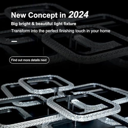 HIHIHOMY Modern Ceiling Light, With 6 Square Acrylic Crystal Frames, Dimmable With Remote Control, 3000K-6500K, Recessed Metal Led Ceiling Light For Kitchen