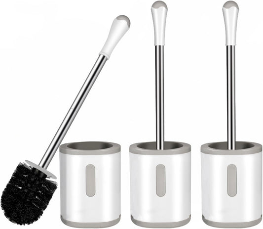 Toilet Brush and Holder, 3 Pack Compact Size Toilet Bowl Brush with Stainless Steel Handle, Small Size Plastic Holder Easy to Hide, Space Saving for