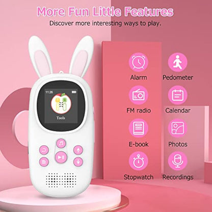 Cute Bunny Kids Music MP3 Player with Bluetooth, MP4 Player with Speaker, FM Radio, Alarm, Pedometer, Stopwatch, Supports up to 128GB