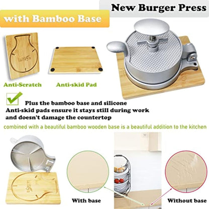 laffeya Hamburger Press Patty Maker, Patty Press & Wood Stand, Patty Makers, Adjustable Spring Burger Press, Push Plunger Hamburger Press (Spring Burger Press)