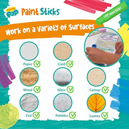 Paint Pop Paint Sticks For Kids - 24 Pack Assorted Colours - Twist & Paint, Mess-Free, Fast Drying Action, Easy Clean Up, Vibrant Colours, Multi-Surface