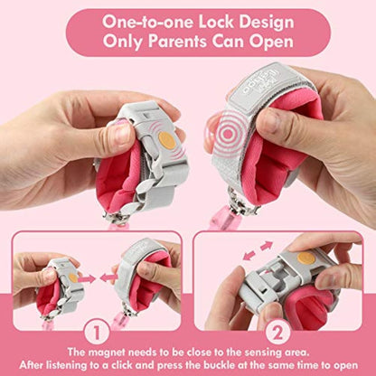 Lehoo Castle Baby Reins for Walking, 1.5M Toddler Reins for Kids with Induction Lock, Anti Lost Wrist Link Wrist Reins, Child Safety Harness for Autism Boys Girls (Pink)
