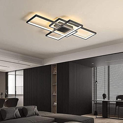 ASDMD LED Ceiling Light, 50W Modern Dimmable Ceiling Lighting, Square Ceiling Lamp with Remote Control for Living Room Dining Room Bedroom, 2700-6500K Close to Ceiling Light Fixture (Black, 90CM)