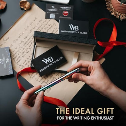 Wordsworth & Black Fountain Pen Set, 18K Gilded Medium Nib, Includes 24 Pack Ink Cartridges, Ink Refill Converter & Gift Box, Gold Finish, Calligraphy, [Rainbow], Perfect for Men & Women