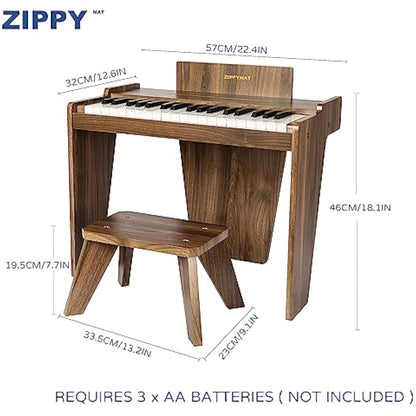 ZIPPY MAT Kids Piano Keyboard, 37 Keys Digital Piano for Kids, Music Educational Instrument, Wooden Toy for Toddlers Girls Boys (Walnut Basic)
