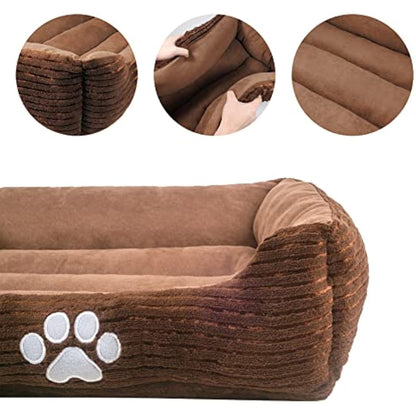 long rich HCT REC-005 Reversible Rectangle Pet Bed with Dog Paw Printing, Coffee, By Happycare Textiles, 25 by 21 inches