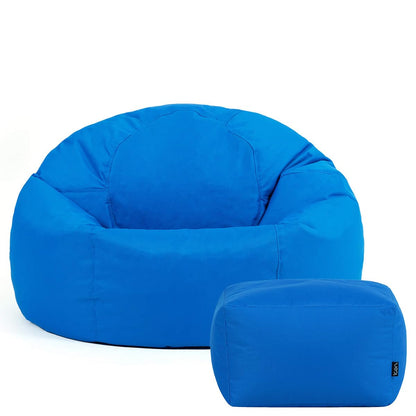 Bean Bag Bazaar Kingston Outdoor Bean Bag & Footstool with Filling, Blue