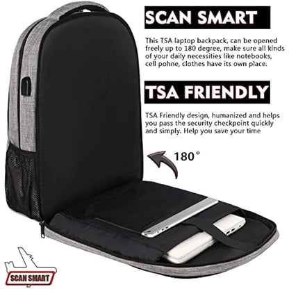 MATEIN Laptop Backpack 17.3 Inch Large Anti-Theft Backpack with USB Charging Port College Bag Daypack for Men Women Water Resistant Laptop Rucksack for Travel Work Business Office, Grey