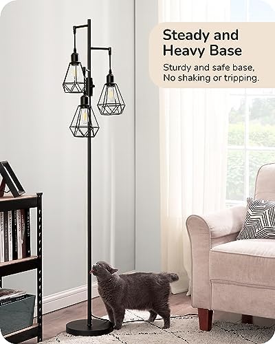 EDISHINE Industrial Floor Lamp with 3 LED Bulbs, Diamond Cage Lampshade, Dimmable Standing Lamp for Living Room, Bedroom, Office, E27 Sockets