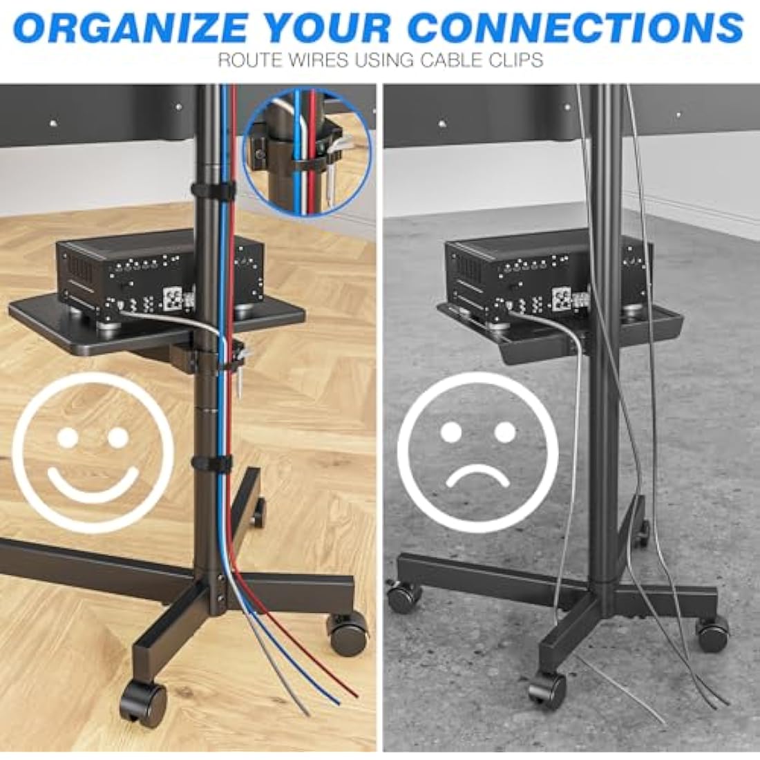 RFIVER Mobile TV Stand on wheels for 27-60 Inch TVs, Tilt Height Adjustable Rolling TV Trolley with Bracket Mount max VESA 400x400mm max 40kgs