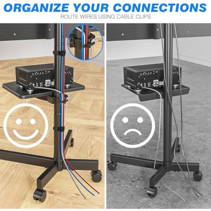 RFIVER Mobile TV Stand on wheels for 27-60 Inch TVs, Tilt Height Adjustable Rolling TV Trolley with Bracket Mount max VESA 400x400mm max 40kgs