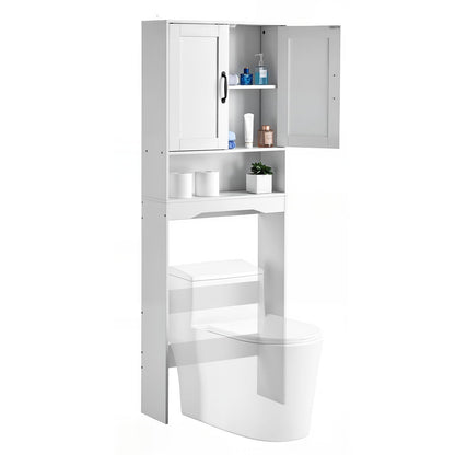 VEVOR Over The Toilet Storage Cabinet, 65 in Height Bathroom Storage Organizer with Double Door and Adjustable Shelf