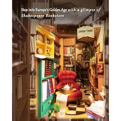Rolife Book Nook Kits for Adults Shakespeare's Bookstore 3D Puzzles Miniature Dollhouse Models Kit for Adults to Build Bookshelf Decoration Halloween Christmas Birthday Gifts for Girls