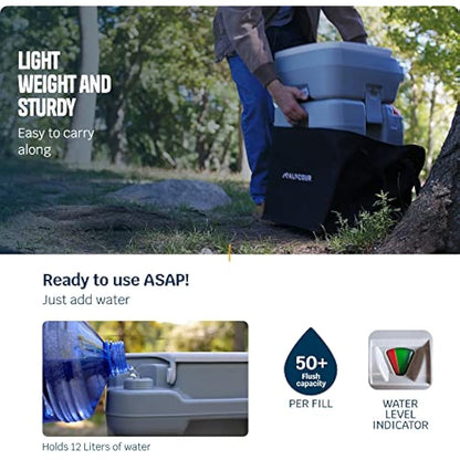 Alpcour Portable Toilet – Compact Indoor & Outdoor Commode w/Travel Bag for Camping, RV, Boat & More – Piston Pump Flush, 5.3 Gallon Waste Tank, Built-In Pour Spout & Washing Sprayer for Easy Cleaning