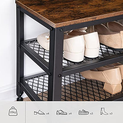 HOOBRO Coat Rack Shoe Bench Set, Hall Tree, Coat Stand Bench Set with 9 Hooks and Shelf, Multifunctional, for Hallway, Bedroom, Living Room, Rustic Brown and Black EBF17MT01
